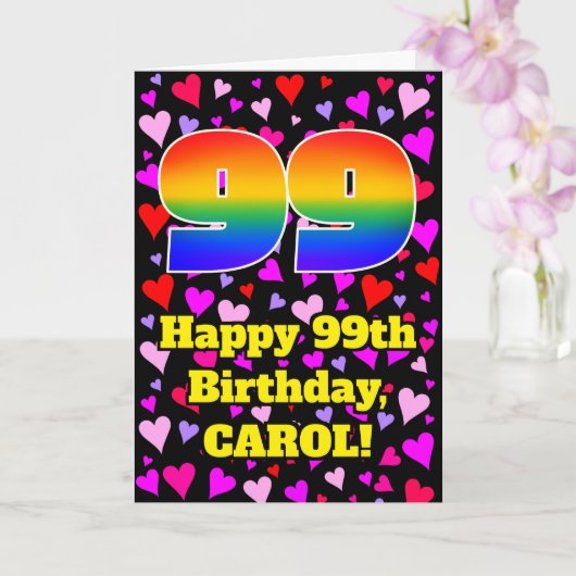 99th Birthday: Loving Hearts Pattern, Rainbow # 99 Karte (Orchidee)