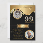 99th, Birthday Man 99th, eleganter art Deko, schwa Einladung (Vorderseite)