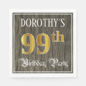 99th Birthday Party — Faux Gold & Faux Wood Looks Serviette (Vorderseite)