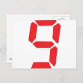 9, 9, rote Uhr, digitale Nummer Postkarte (Vorne/Hinten)