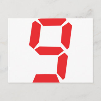 9, 9, rote Uhr, digitale Nummer Postkarte