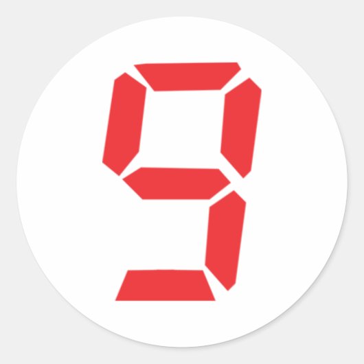 9, 9, rote Uhr, digitale Nummer Runder Aufkleber (Vorderseite)