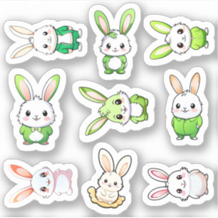 9 Adorable Kaninchen Aufkleber