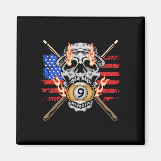 9 Ball Billiard Pool Player American Flag Skull Bi Magnet (Vorne)