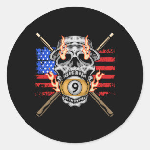 9 Ball Billiard Pool Player American Flag Skull Bi Runder Aufkleber