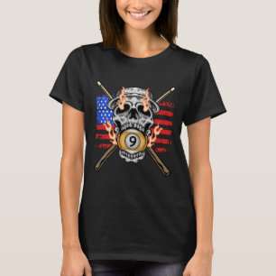 9 Ball Billiard Pool Player American Flag Skull Bi T-Shirt