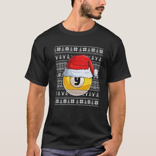 9 Ball Billiard Weihnachtsmannmütze Weihnachten T-Shirt (Vorderseite)