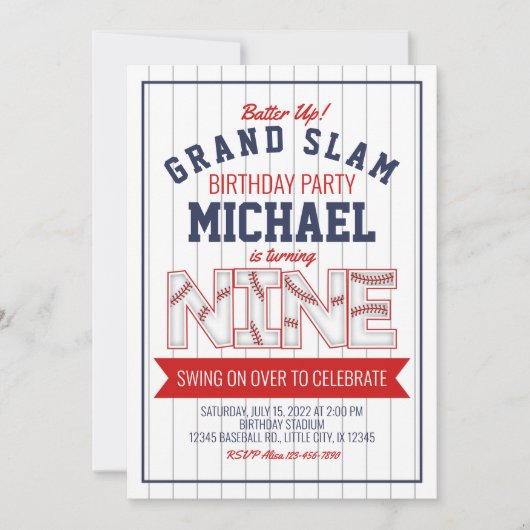 9. Baseball Geburtstagsfeier Einladung (Vorderseite)