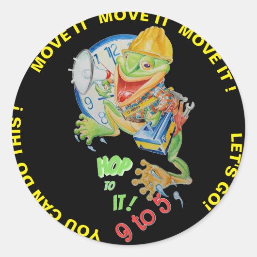 9 bis 5 Motivator-Froschsticker Runder Aufkleber (Vorderseite)