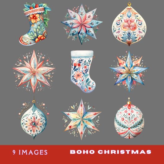9 Boho Christmas Custom-Cut Vinyl Sticker