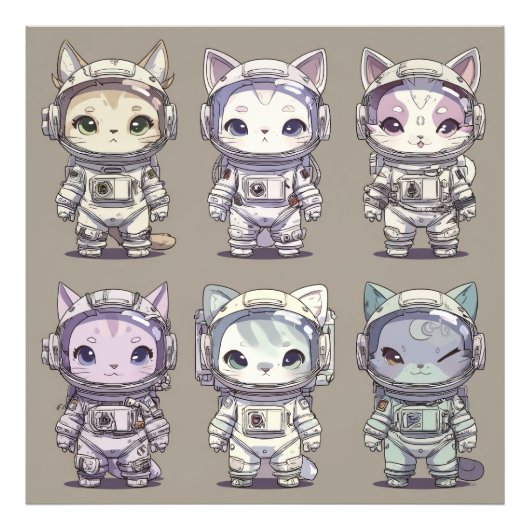 9 Chibi Astronaut Kittens Space Crew Fotodruck (Vorne)