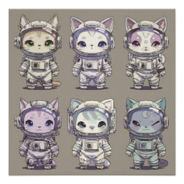 9 Chibi Astronaut Kittens Space Crew Poster