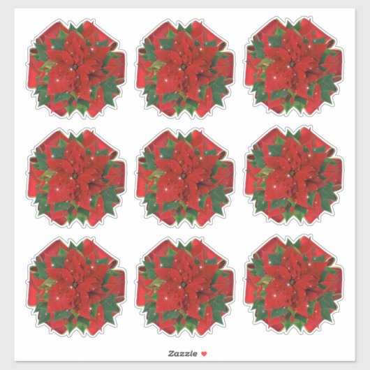 9 Crush Proof Poinsettia Gift Wrap Bows 4 Mailing Aufkleber (Blatt)