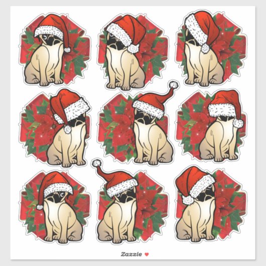 9 Crush Proof Santa Mops Geschenkgutscheine Wrap B Aufkleber (Blatt)