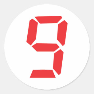 9 digitale Zahl des Weckers mit neun Rottönen Runder Aufkleber