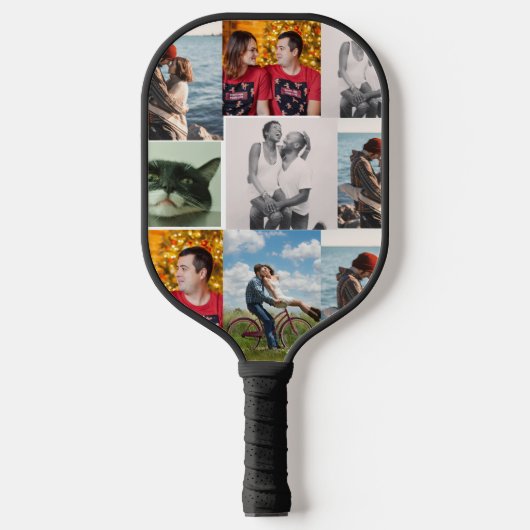 9 Family Photo Personalized Collage Pickleball Schläger (Vorderseite)