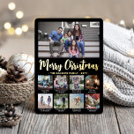 9 Foto Black Merry Christmas Moderne Collage Folien Feiertagskarte<br><div class="desc">Senden Sie stilvolle fröhliche Grüße und teilen Sie 9 Ihrer Lieblingsfotos mit einer individuellen Foto Collage Green und Goldfolie Urlaubskarte. Der gesamte Text auf dieser Vorlage lässt sich einfach so anpassen, dass er jeden beliebigen Text enthält, z. B. Frohe Weihnachten, glückliche Feiertage, Frohe Festtage, Neujahrsjubiläen usw. (IMAGE PLACEMENT TIP: Eine...</div>