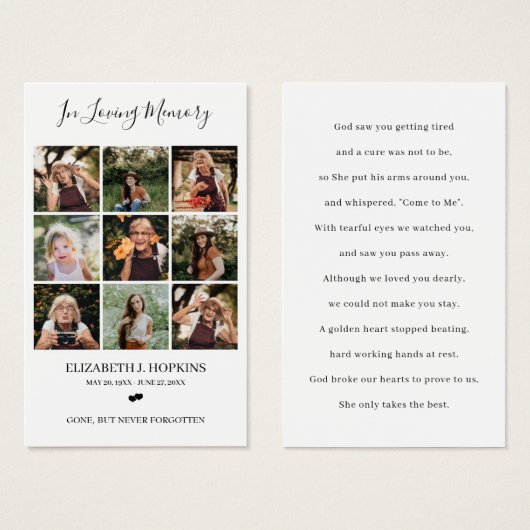 9 Foto Collage Beerdigung Gedenkkarten (Vorne & Hinten)