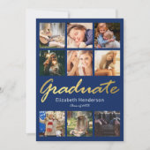 9 Foto Collage Blue Gold Graduation Party Einladung (Vorderseite)