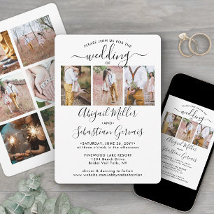 9 Foto-Collage Elegante moderne Kalligrafie Hochze Einladung