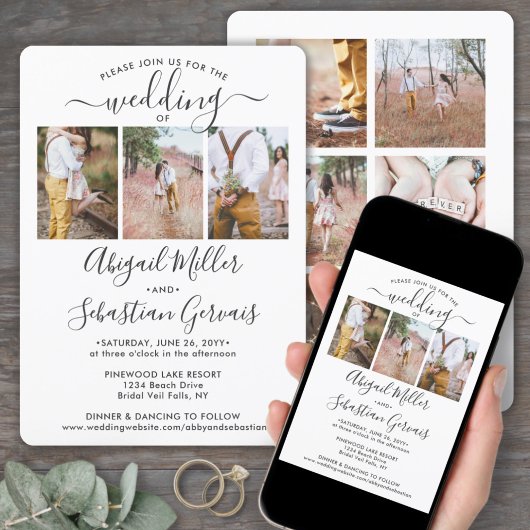 9 Foto Collage Elegante Moderne Kalligraphie Hochz Einladung