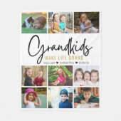 9 Foto Collage Grandkids machen lebensgroßes Zitat Fleecedecke (Vorderseite)