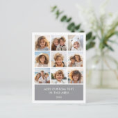9 Foto-Collage Minimalist mit farbigem Textfeld Postkarte (Stehend Vorderseite)