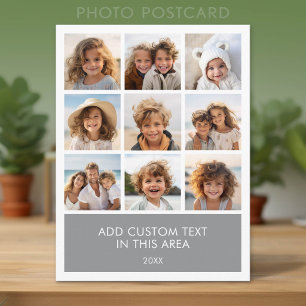 9 Foto-Collage Minimalist mit farbigem Textfeld Postkarte