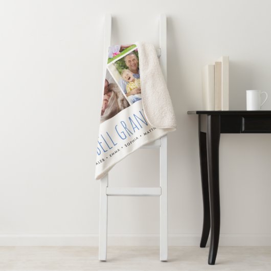 9 Foto Collage mit Ihren Enkelkindern Namen | Weiß Sherpadecke (Beispiel)