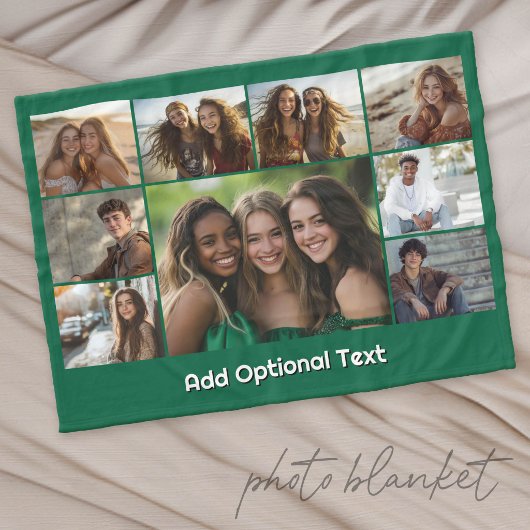 9 Foto-Collage Optionaler Text -- Grün Weiß Fleecedecke
