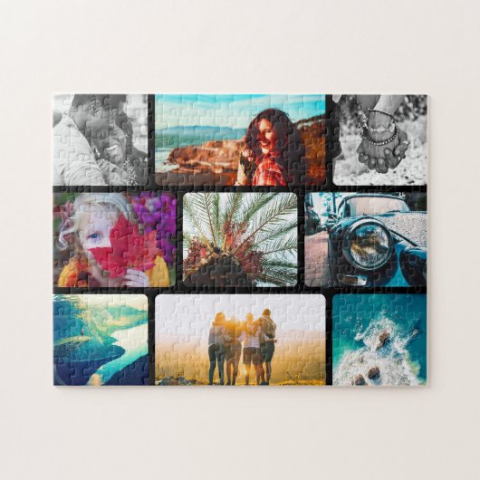 9 Foto Collage Puzzle in schwarzem Rahmen (Horizontal)