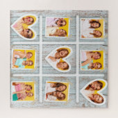 9 Foto-Collage Rustikale Holzherzen Beste Freundin Puzzle (Horizontal)
