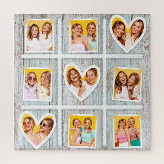 9 Foto-Collage Rustikale Holzherzen Beste Freundin Puzzle (Vertikal)
