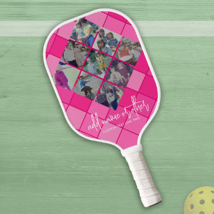 9-Foto-Diamant-Muster-Collage - Heißrosa Mädchenha Pickleball Schläger
