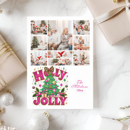 9 Foto Glitzer Leopard Bow Holly Jolly Feiertagskarte