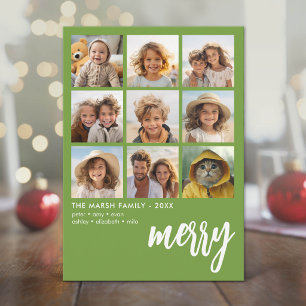 9 Foto-Offset - Fette Schrift Merry - Grün Feiertagskarte