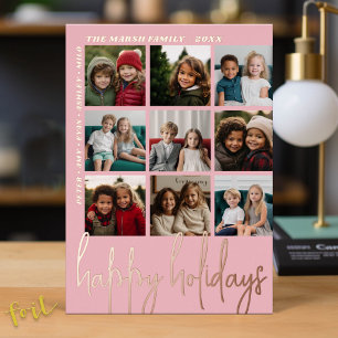 9 Foto Offset - Happy Holidays Script - Rose Gold Folien Feiertagskarte