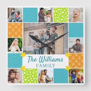 9 Foto Personalisiert Scrapbook Style Family Quadratische Wanduhr