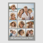 9 Foto-Quadrat-Collage - Magnet mit weißem Text (Vorderseite)