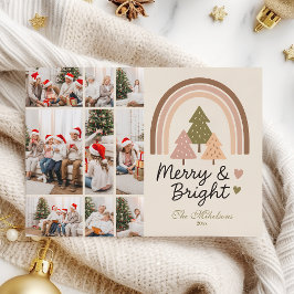 9 Foto Retro-Neutral-Regenbogen Merry & Bright Feiertagskarte