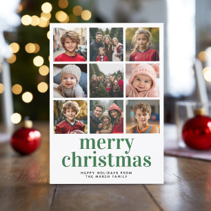 9 Foto von Collage Merry Christmas green Red pläd Feiertagskarte