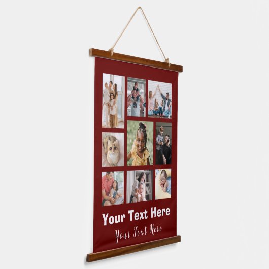 9 FotoCollage mit Skripttext weiß Wandteppich Mit Holzrahmen (Gewinkelt)