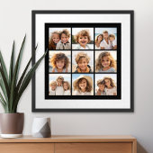 9 Fotos - Minimales Raster auf schwarzem Hintergru Fotodruck