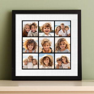 9 Fotos - Minimales Raster auf schwarzem Hintergru Fotodruck