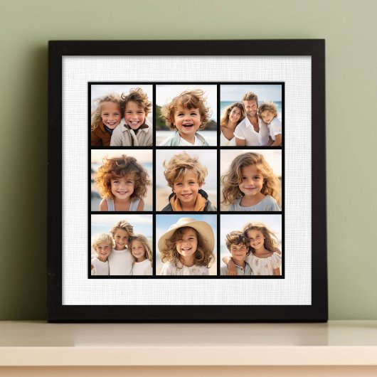 9 Fotos - Minimales Raster auf schwarzem Hintergru Fotodruck