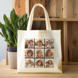 9 Fotos - Minimales Raster auf schwarzem Hintergru Jumbo Stoffbeutel