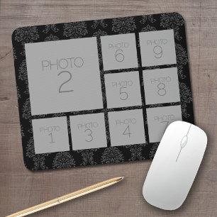 9 Fotos - Minimales Raster auf schwarzem Hintergru Mousepad