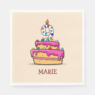 9. Geburtstag, 9. Geburtstag, auf Sweet Pink Cake Serviette