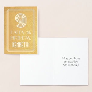 9. Geburtstag – Art Deco inspiriertes Aussehen "9" Folienkarte