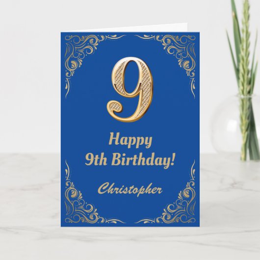 9. Geburtstag - Blauer Glitzer Karte (Vorderseite)